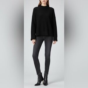EUC BCBG MAXAZRIA Black Cotton Blend Hi-Lo Knit Crew Neck Sweater Oversized